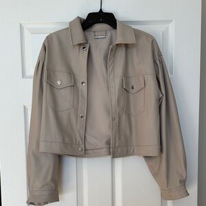 T Tahari Light Tan Faux Leather Utility Jacket